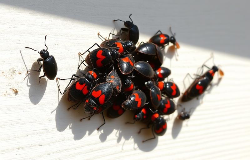 Close-up photograph of box elder bugs found in Iowa homes